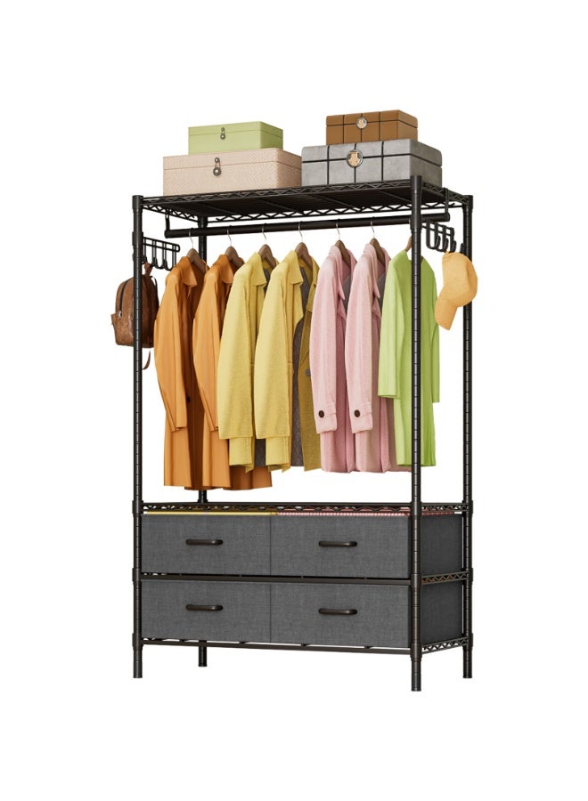 Forthcan Metal Clothing Rack with 4 Drawers and Side Hooks, Portable Closet Storage Organizer, Large-Capacity Wire Shelving for Hanging Clothes and Storing Items in Bedrooms, Apartments, and Offices - Image 1
